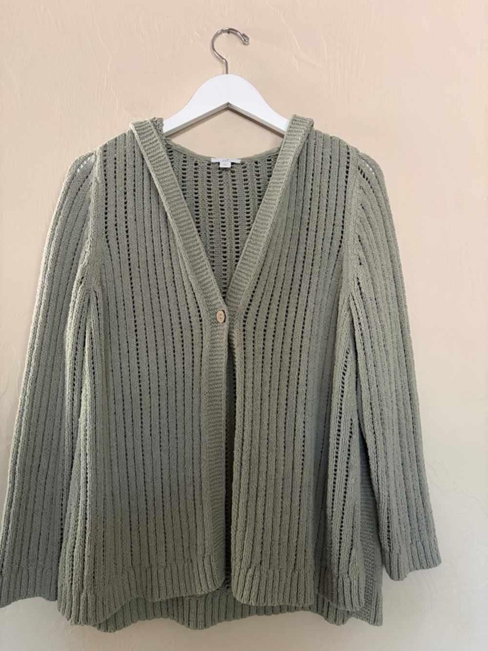 J. Jill Front Knit Hooded Cardigan Sweater.  Light Sage. Excellent Condition!